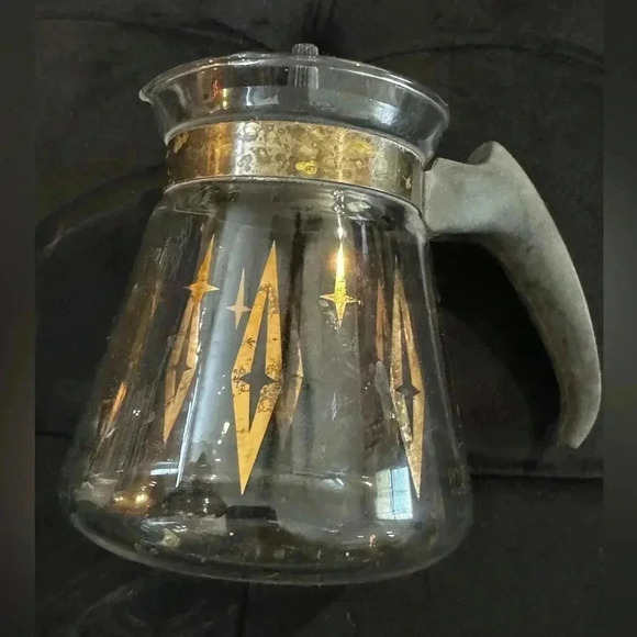 Pyrex Other - MCM PYREX GOLD ATOMIC DIAMOND STARS CARAFE 2 CUP COFFEE TEA POT 5"